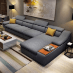 Wooden corner sofa with elegant design and plush cushions, perfect for adding comfort and style to your living room.