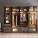Modern Dressing Room with Glass Doors and Ample Storage