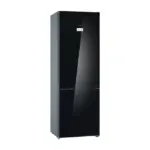 Refrigerator Bosch with a sleek black glass door and bottom freezer