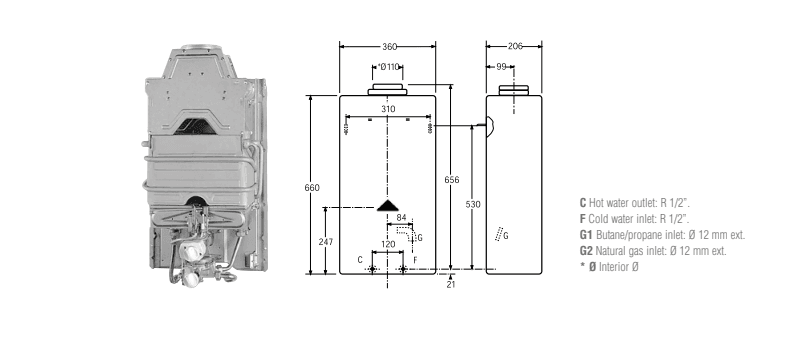 Ferroli Gas Water Heater 10 Liter ARGOS 10 LPG
