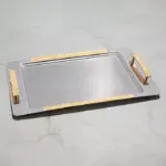 Nehir Sirma Gold Sandblast Tea Tray Set 2 Pieces