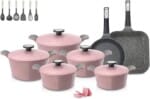 Neoflam Korean Granite Pote Cookware Set of 20 Pieces, Pink Marble