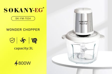 Sokany Chopper With Heavy Glass Body 800 W 3L, SK-7034