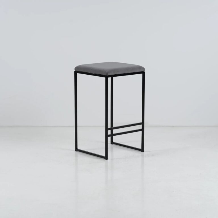 Steel and velvet bar stool - gray and black