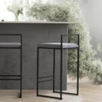 Steel and velvet bar stool - gray and black