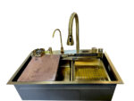 WINTEL Gold kitchen Sink with Digital Display, Flying Rain, Pull-Out Faucet, Cup Washer, kitchen accessories 2G 7546