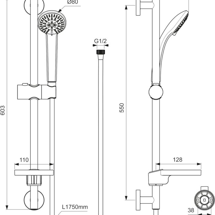 Ideal Standard Idealrain S3 Shower Head 3 Function Chrome 60 cm ,B9503AA